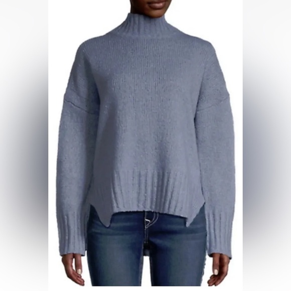 Magaschoni Womens Blue Mockneck Hi-Lo Wool/Silk Sweater Size‎ XS (451) - Picture 1 of 5